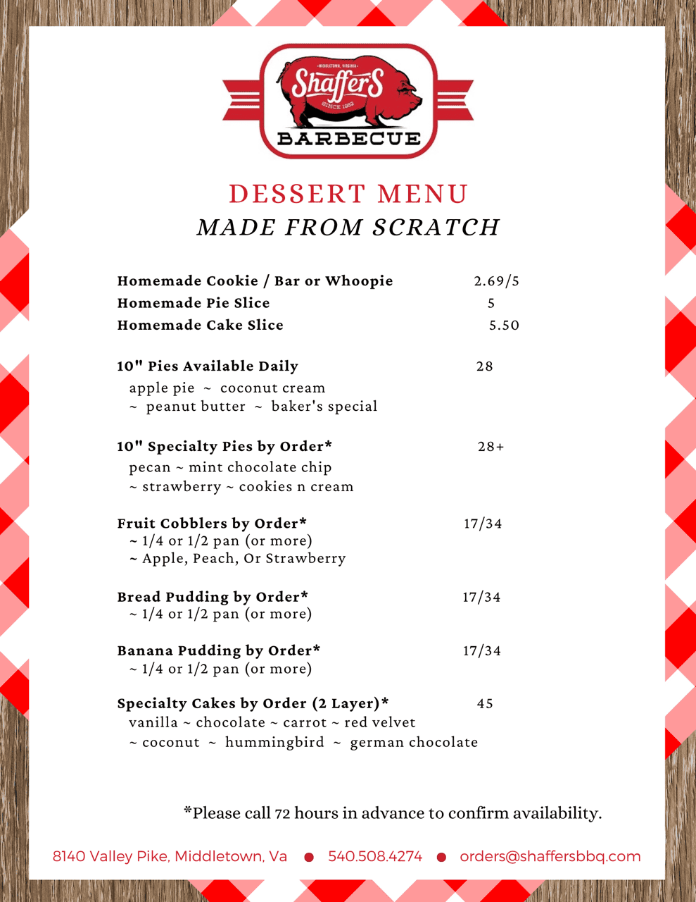 Dessert-Menu